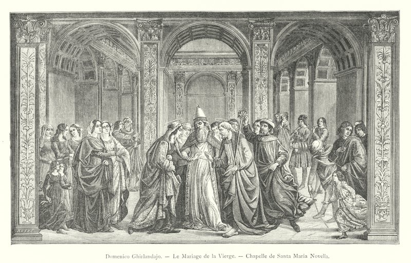Domenico Ghirlandajo, Le Mariage de la Vierge, Chapelle de Santa Maria Novella (gravure) - Italian School