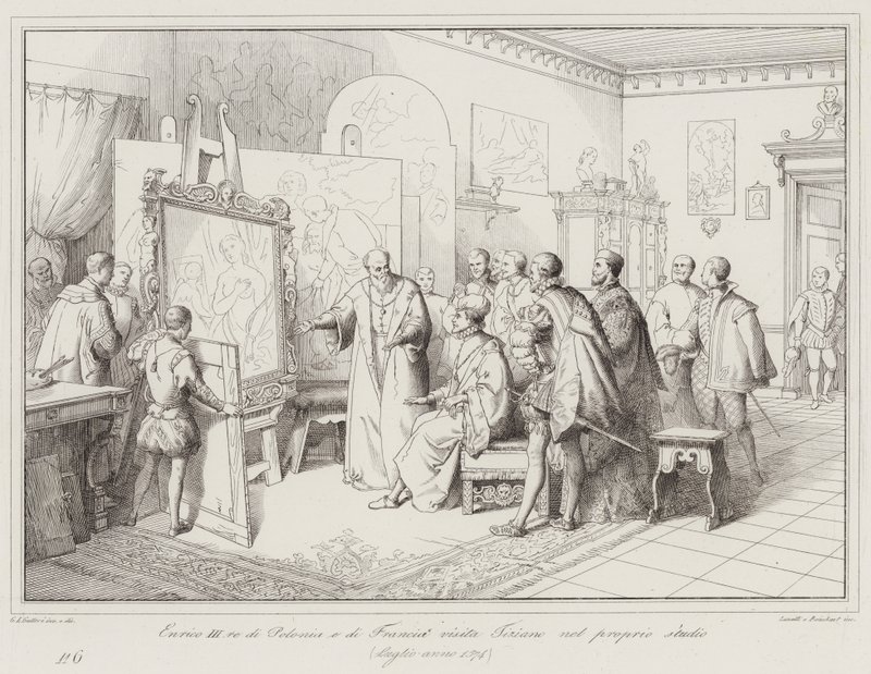 Henri III roi de Pologne et de France visite Titien dans son atelier - Italian School