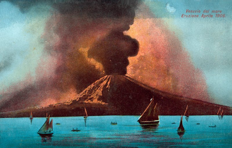 Éruption du Vésuve, avril 1906 (lithographie couleur) - Italian School