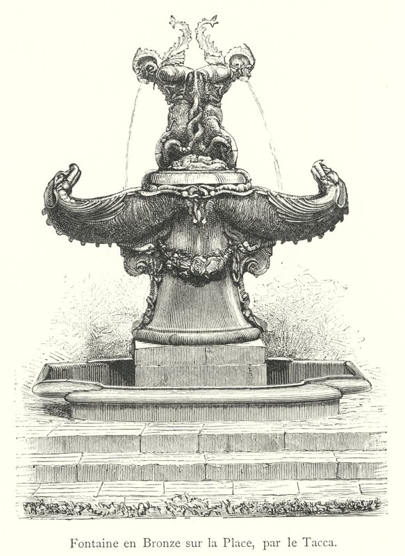Fontaine en bronze sur la place, par Tacca - Italian School