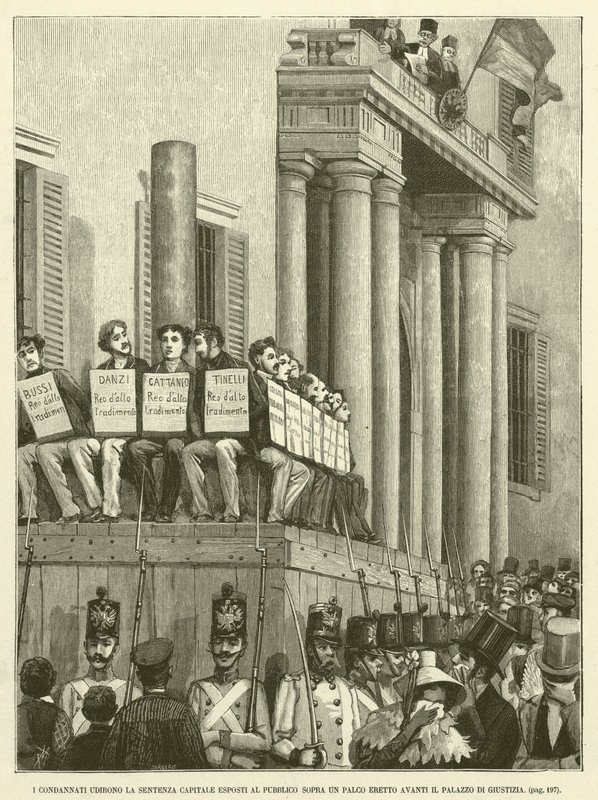 I Condannati Udirono la Sentenza Capitale Esposti al Pubblico Sopra Un Palco Eretto Avanti il Palazzo di Giustizia (gravure) - Italian School