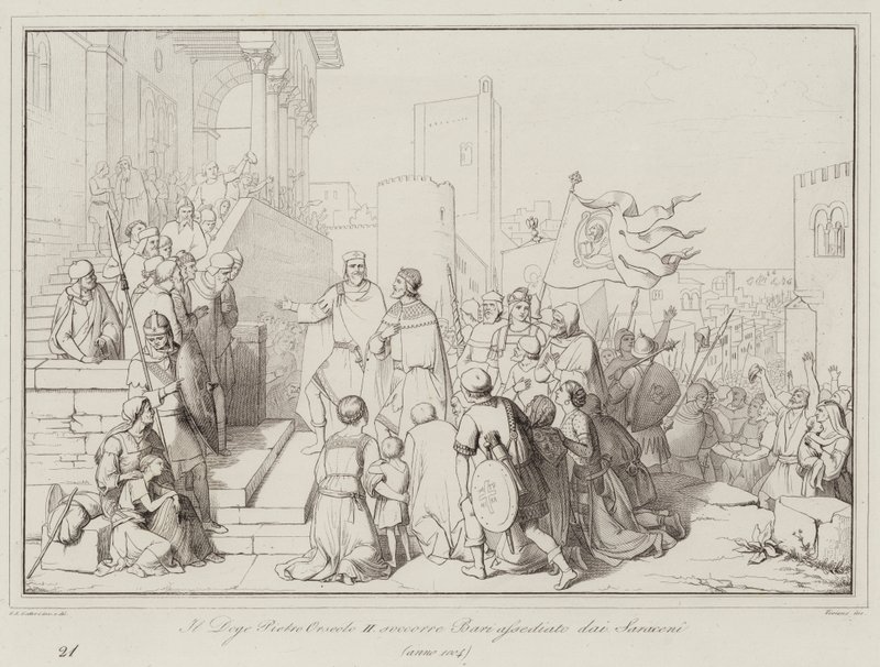 Le Doge Pietro Orseolo II secourt Bari assiégé par les Sarrasins - Italian School