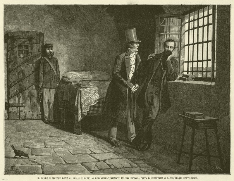 Le Père de Mazzini Pose à Son Fils le Dilemme, Rester Confiné dans une Petite Ville du Piémont, ou Quitter les États Sardes (gravure) - Italian School