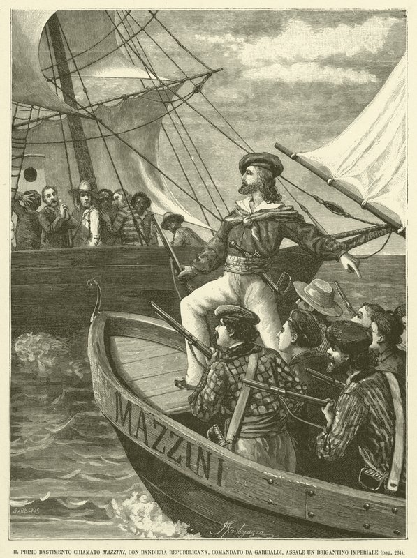Le Premier Navire Appelé Mazzini, Avec Drapeau Républicain, Commandé par Garibaldi, Attaque Un Brigantin Impérial - Italian School