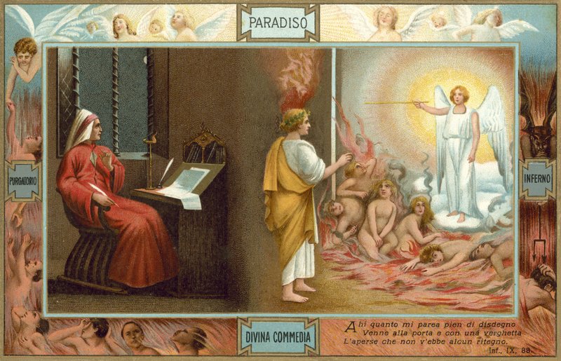 Illustration pour La Divine Comédie de Dante (lithographie couleur) - Italian School