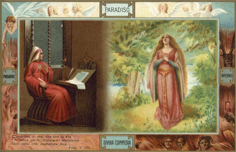 Illustration pour La Divine Comédie de Dante (lithographie couleur) - Italian School