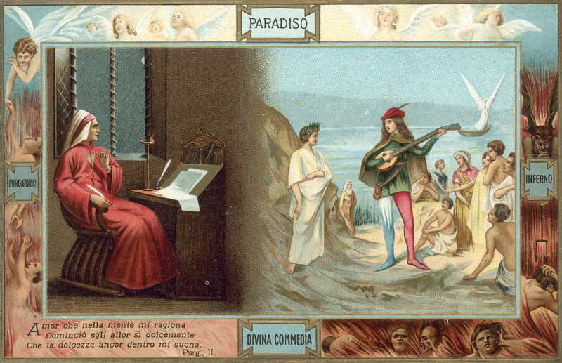 Illustration pour La Divine Comédie de Dante (lithographie couleur) - Italian School
