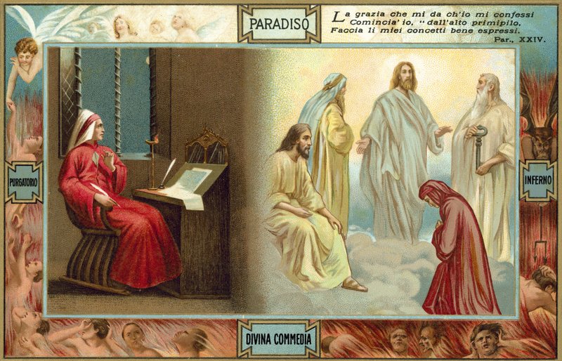 Illustration pour La Divine Comédie de Dante (lithographie couleur) - Italian School