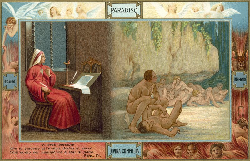 Illustration pour La Divine Comédie de Dante (lithographie couleur) - Italian School