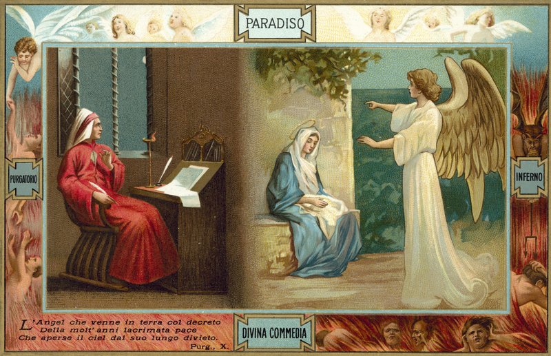 Illustration pour La Divine Comédie de Dante (lithographie couleur) - Italian School