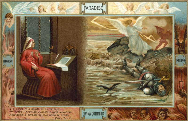 Illustration pour La Divine Comédie de Dante (lithographie couleur) - Italian School