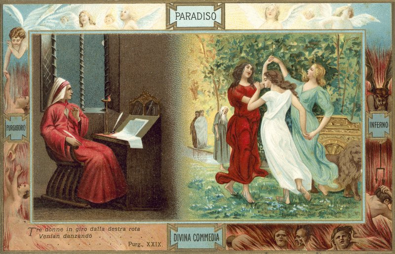 Illustration pour La Divine Comédie de Dante (lithographie couleur) - Italian School