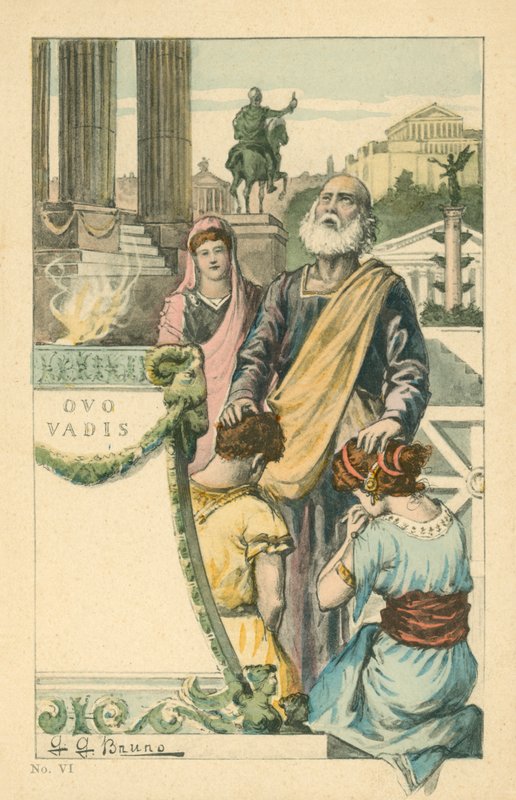 Illustration pour le roman Quo Vadis de Henryk Sienkiewicz (lithographie couleur) - Italian School