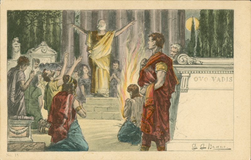 Illustration pour le roman Quo Vadis de Henryk Sienkiewicz (lithographie couleur) - Italian School