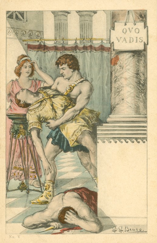 Illustration pour le roman Quo Vadis de Henryk Sienkiewicz (lithographie couleur) - Italian School