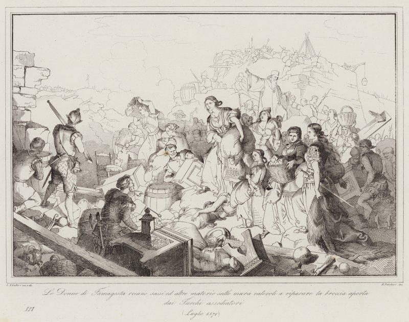 Les femmes de Famagouste apportent des pierres et d