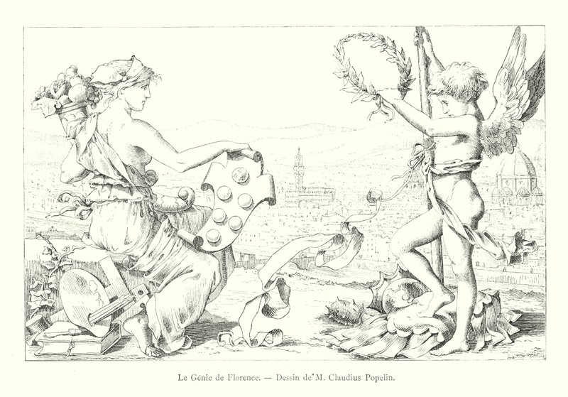 Le Génie de Florence, Dessin de M Claudius Popelin (gravure) - Italian School