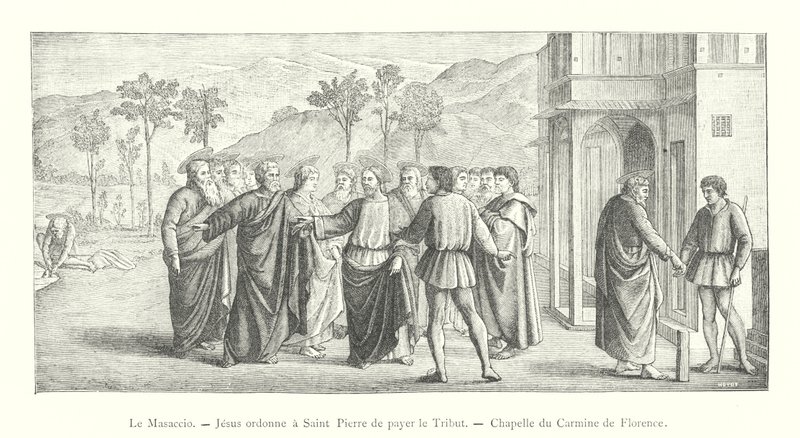 Le Masaccio, Jésus ordonne à Saint Pierre de payer le tribut, chapelle du Carmine de Florence - Italian School