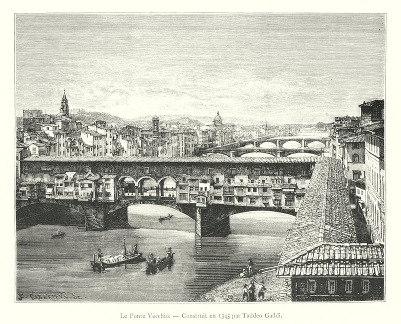 Le Ponte Vecchio, construit en 1345 par Taddeo Gaddi - Italian School