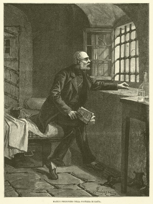 Mazzini prisonnier dans la forteresse de Gaeta (gravure) - Italian School