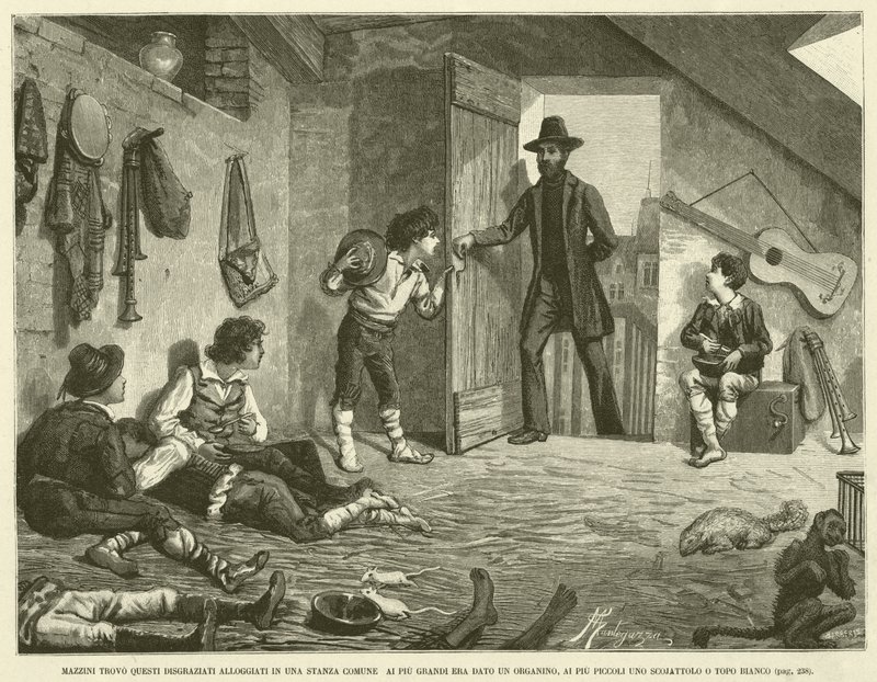 Mazzini Trouva Ces Malheureux Logés Dans Une Chambre Commune, Aux Plus Grands Était Donné Un Orgue de Barbarie, Aux Plus Petits Un Écureuil ou Une Souris Blanche - Italian School