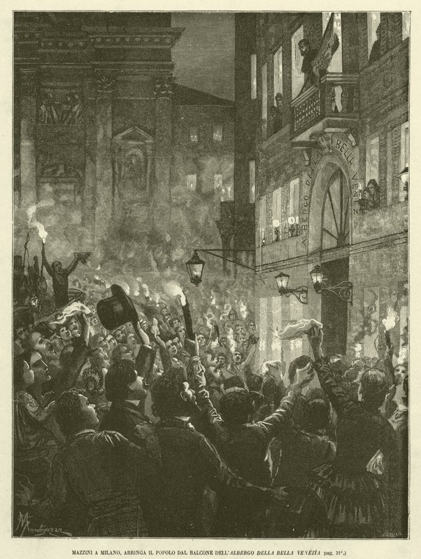 Mazzini à Milan, Harangue le Peuple depuis le Balcon de l