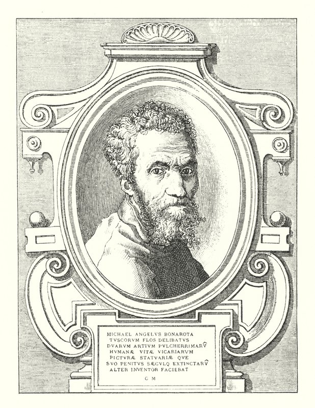 Michael Angelus Bonarota Tuscorum Flos Delibatus Duarum Artium Pulcherrimaru Humanae Vitae Vicariarum Picturae Statuariae Que Suo Penitus Saeculq Extinctaru Alter Inventor Faciebat - Italian School