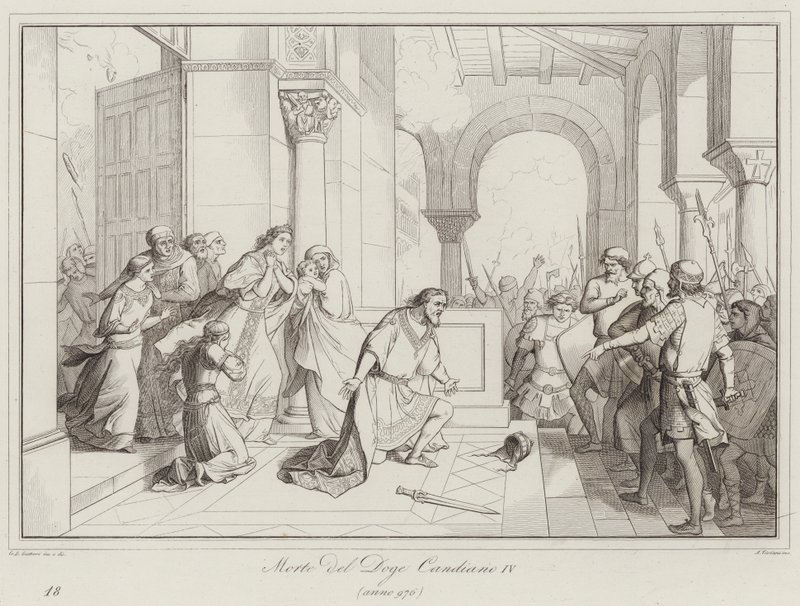 Mort du Doge Candiano IV, 976 (gravure) - Italian School
