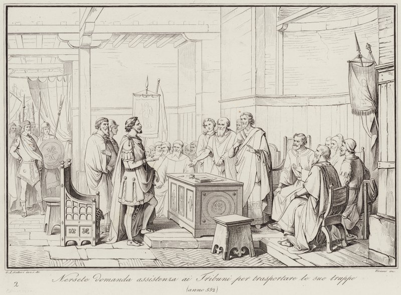 Nersete demande assistance aux Tribuns pour transporter ses troupes, 552 - Italian School