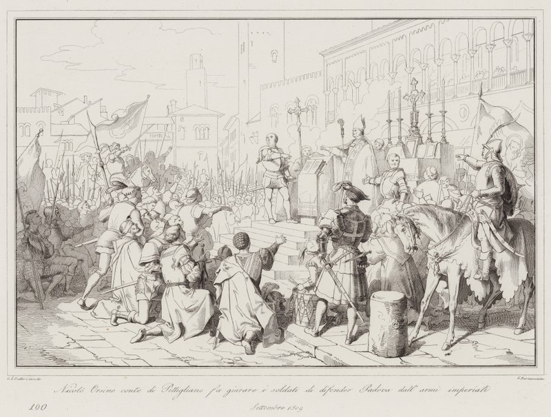 Nicolo Orsino comte de Pitigliano fait jurer aux soldats de défendre Padoue contre les armes impériales - Italian School