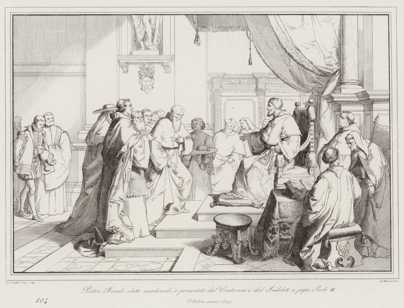 Pietro Bembo élu cardinal, présenté par Contarini et Sadoleto au pape Paul III - Italian School
