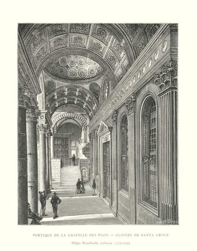 Portique de la Chapelle des Pazzi, Cloître de Santa Croce, Filippo Brunelleschi, architecte - Italian School