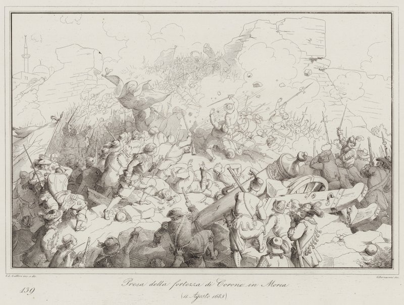 Prise de la forteresse de Corone en Morée - Italian School