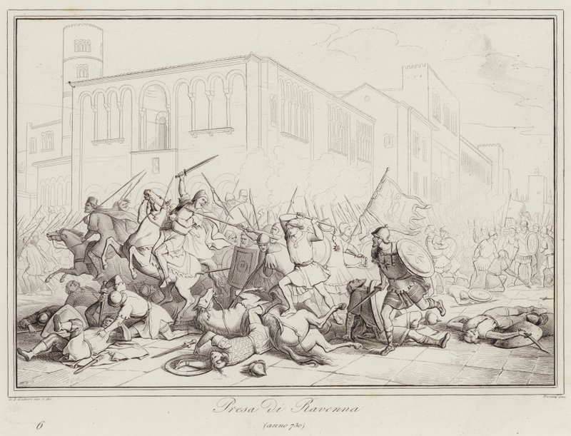 Prise de Ravenne, 730 (gravure) - Italian School