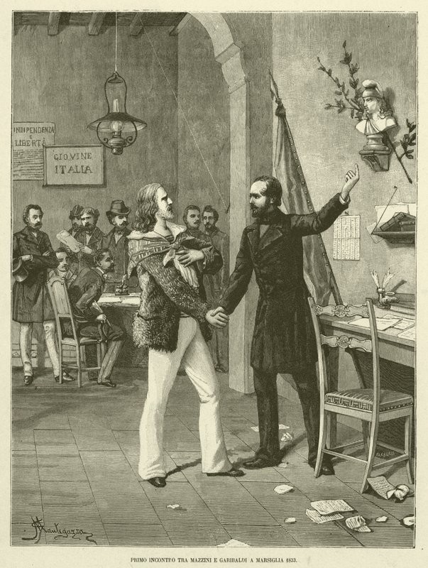 Premier Rencontre Entre Mazzini et Garibaldi à Marseille 1833 (gravure) - Italian School