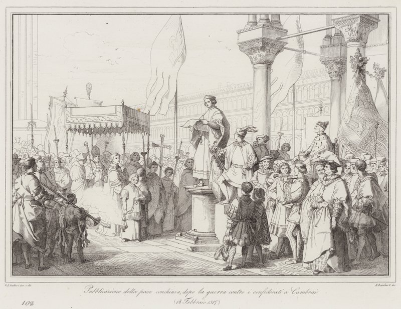 Publication de la paix conclue, après la guerre contre les confédérés à Cambrai - Italian School