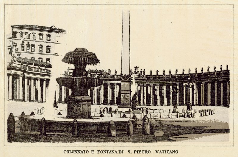 Rome : Colonnade et fontaine de Saint-Pierre au Vatican - Italian School
