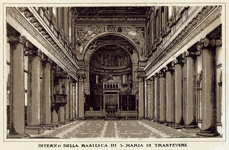 Rome : intérieur de la basilique de S Maria in Trastevere - Italian School