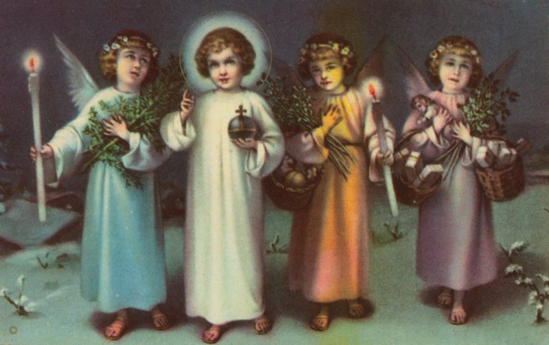 Saint et Anges (lithographie couleur) - Italian School