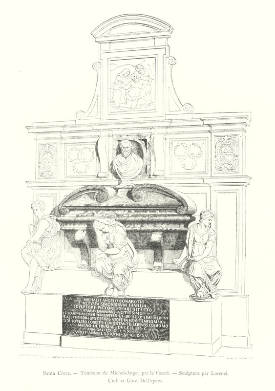 Santa Croce, Tombeau de Michel-Ange, par le Vasari, Sculpture par Lorenzi, Cioli et Giov Dell