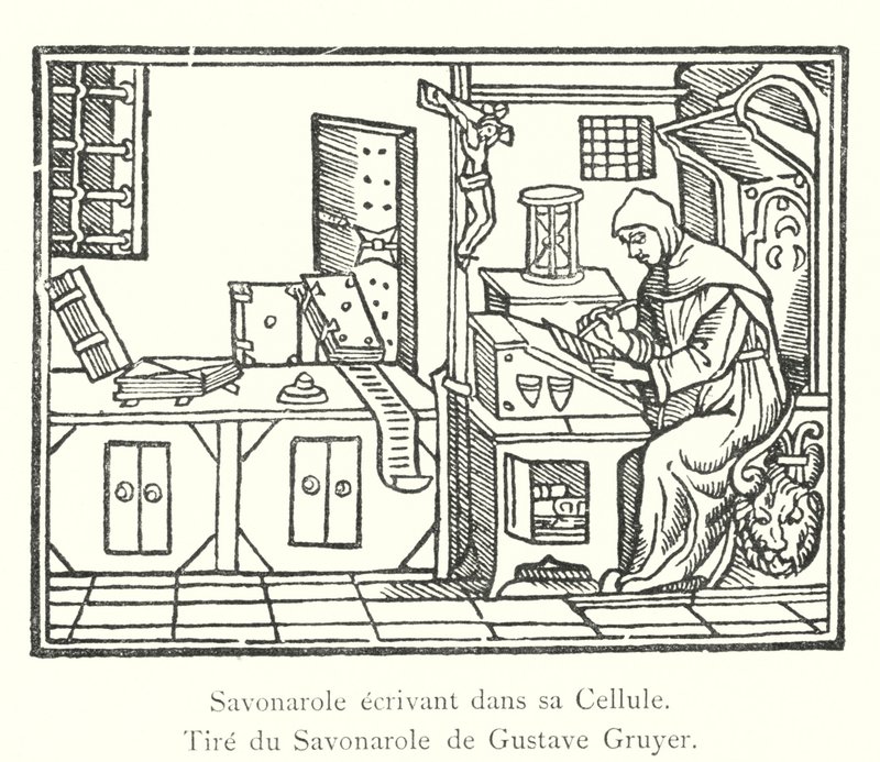 Savonarole écrivant dans sa Cellule, Tiré du Savonarole de Gustave Gruyer (gravure) - Italian School