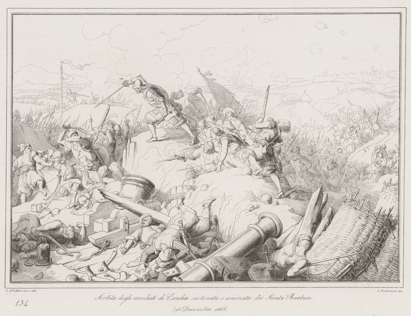 Sortie des assiégés de Candie soutenue et animée par Sante Barbaro - Italian School