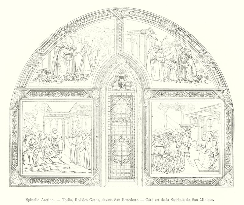 Spinello Aretino, Totila, roi des Goths, devant San Benedetto, côté est de la sacristie de San Miniato - Italian School