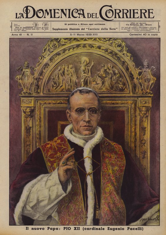 Le nouveau pape Pie XII (Cardinal Eugenio Pacelli) (lithographie couleur) - Italian School