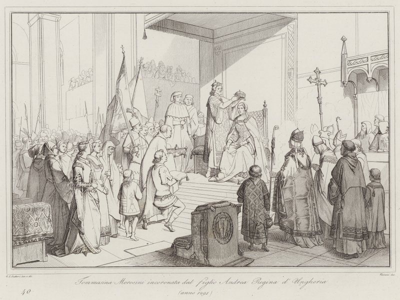 Tommasina Morosini couronnée par son fils Andrea Reine de Hongrie - Italian School