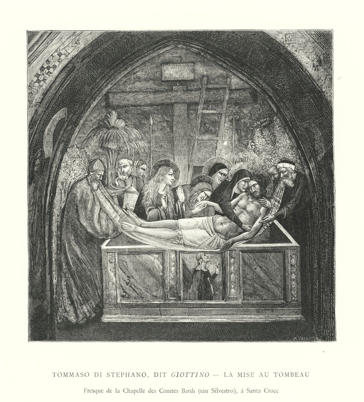 Tommaso di Stephano, dit Giottino, La Mise au Tombeau, Fresque de la Chapelle des Comtes Bardi, san Silvestro, à Santa Croce - Italian School