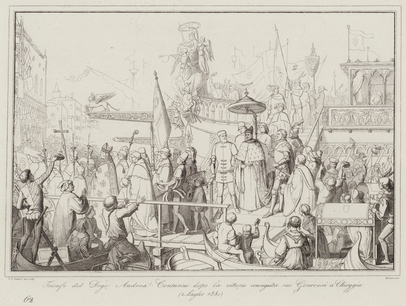 Triomphe du Doge Andrea Contarini après la victoire sur les Génois à Chioggia - Italian School