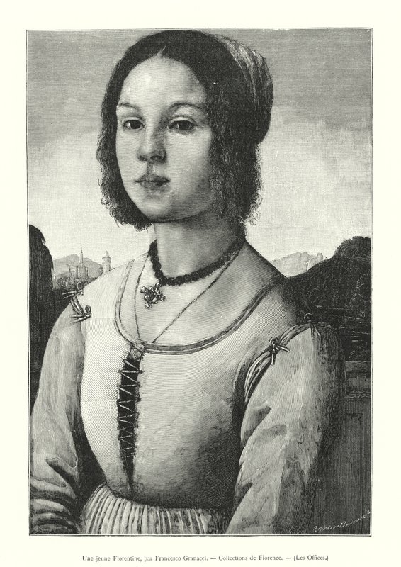 Une jeune Florentine, Collections de Florence, Les Offices (gravure) - Italian School