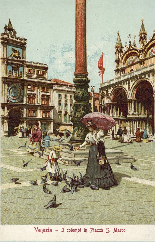 Venise, Italie, colonnes sur la place Saint-Marc (lithographie couleur) - Italian School