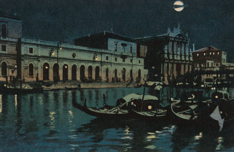 Venise, grand canal (lithographie couleur) - Italian School